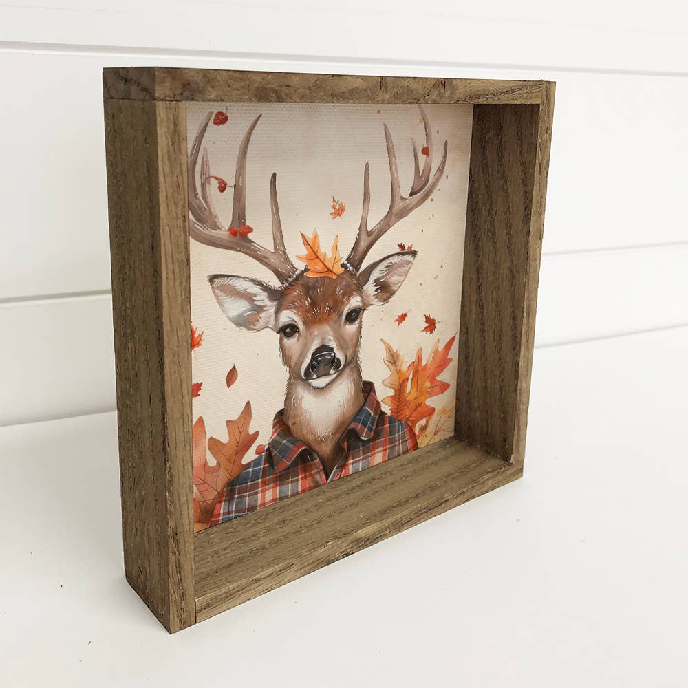 Flannel Deer Wood Framed Art