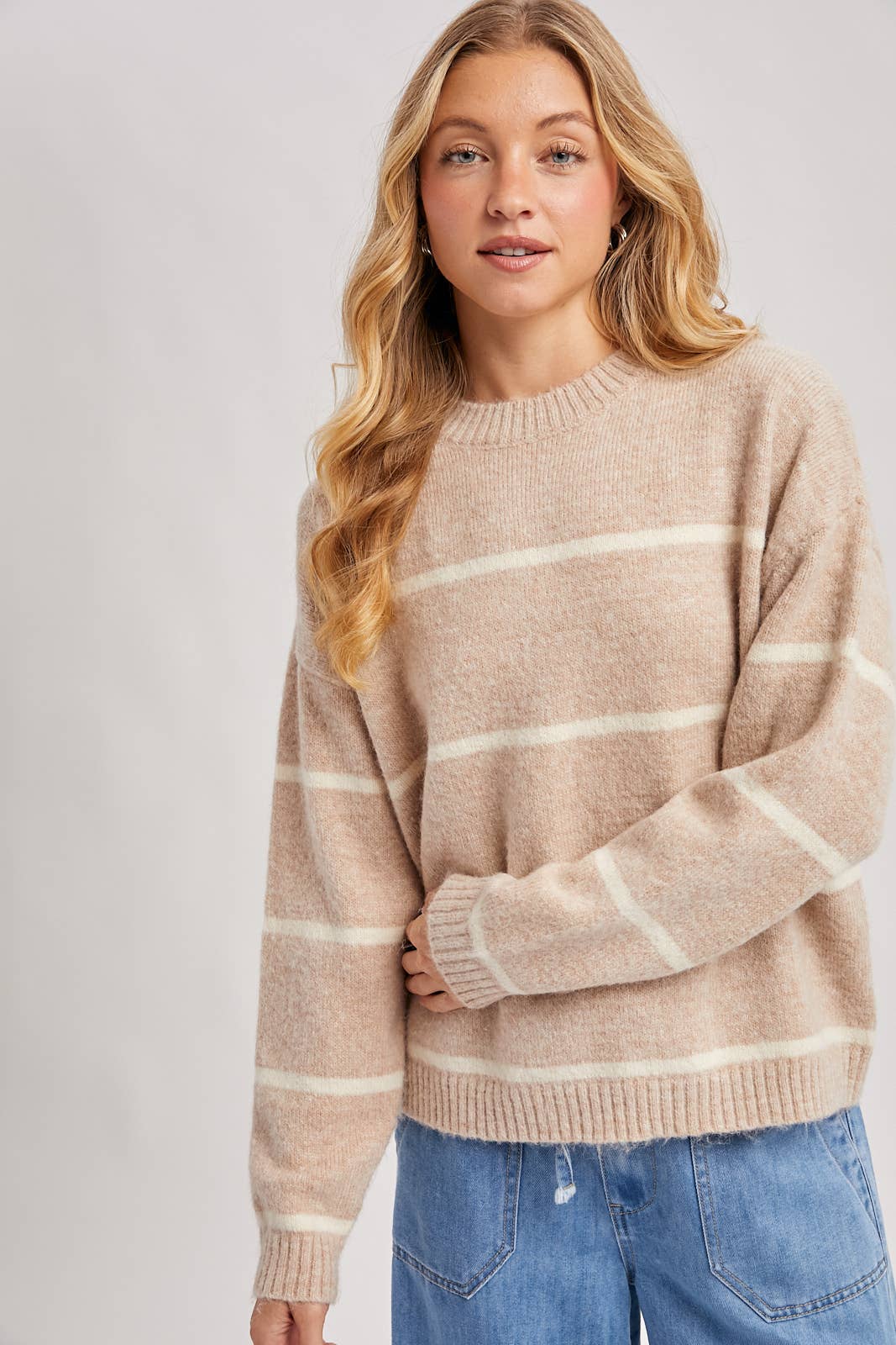 STRIPED FUZZY KNIT SWEATER