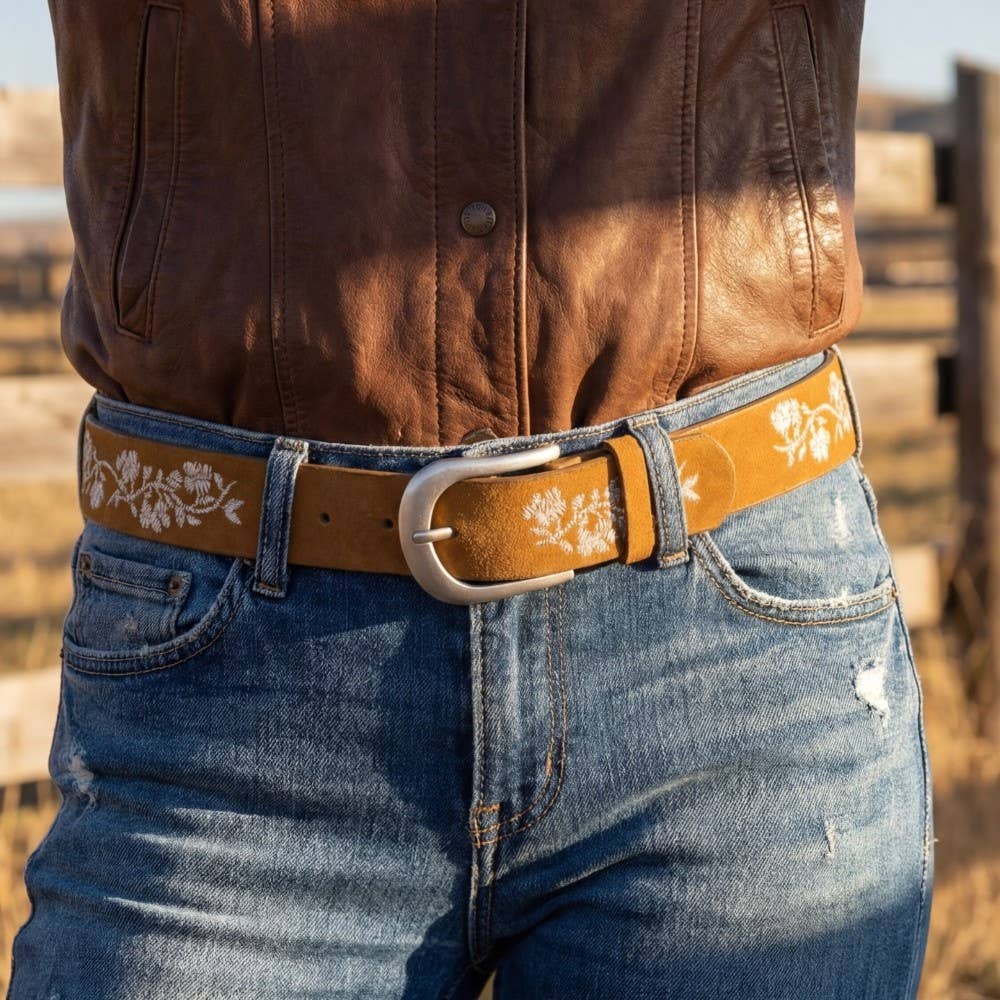 Embroidered Flower Vine Belt