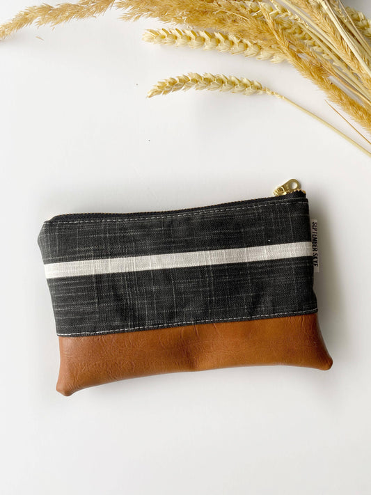 Coin purse in black and white striped farmhouse