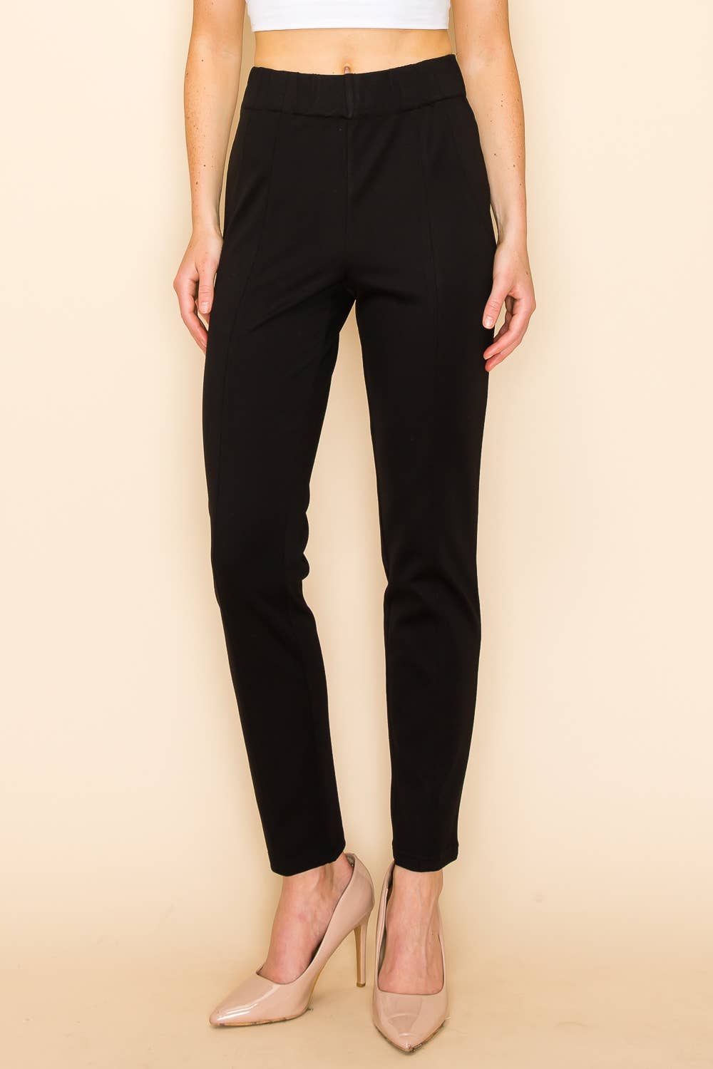 Black Elastic Waist Crop Pants