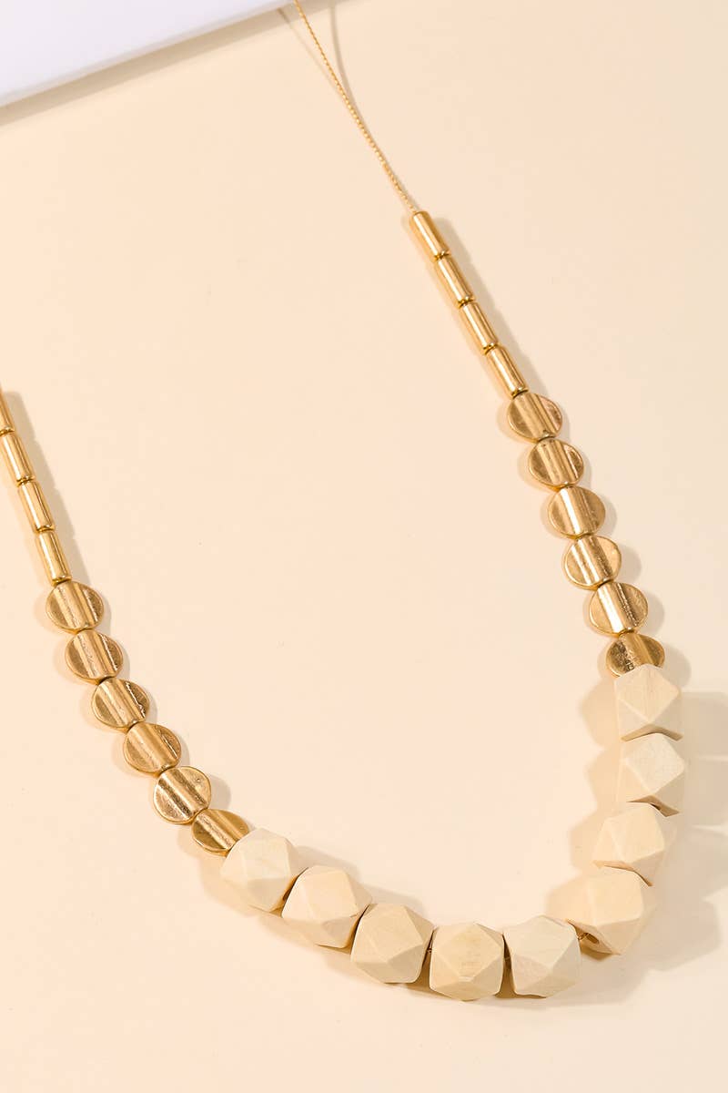 Block Bead Charm Long Necklace