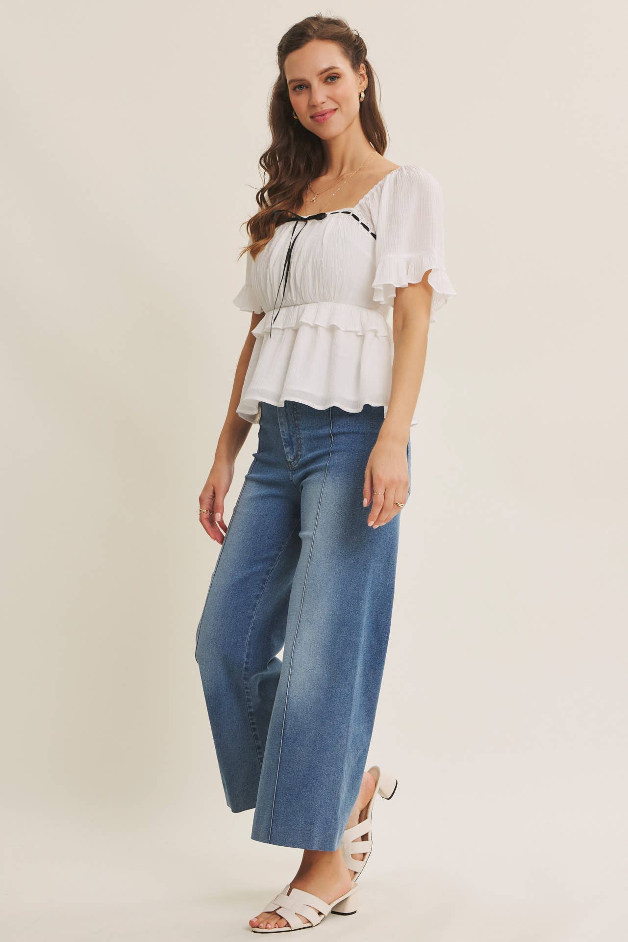 Stretchy Cropped Wide Leg Jeans