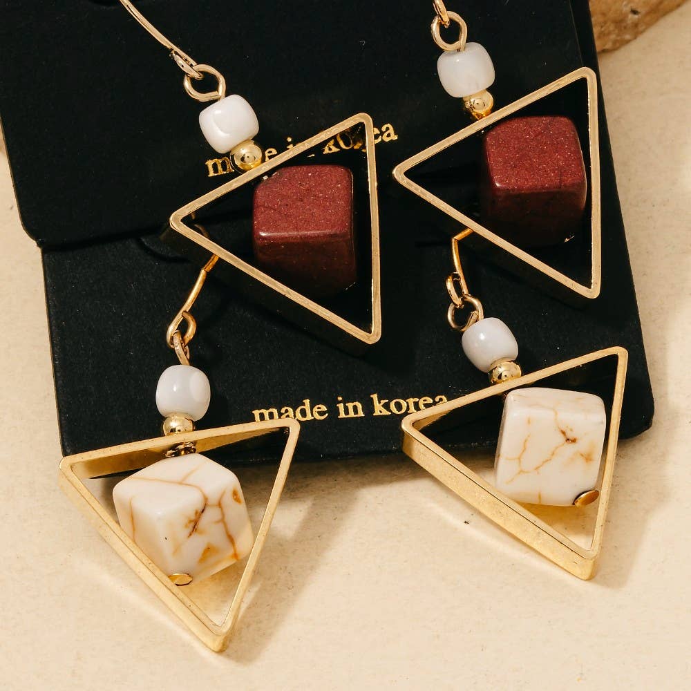 Cube And Triangle Dangle Drop Earrings
