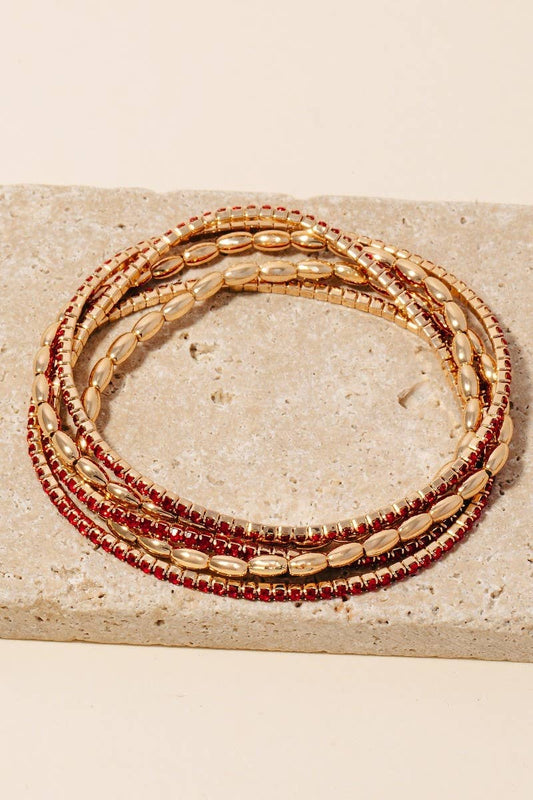 Rhinestone Pave And Elastic Beaded Bracelet Set