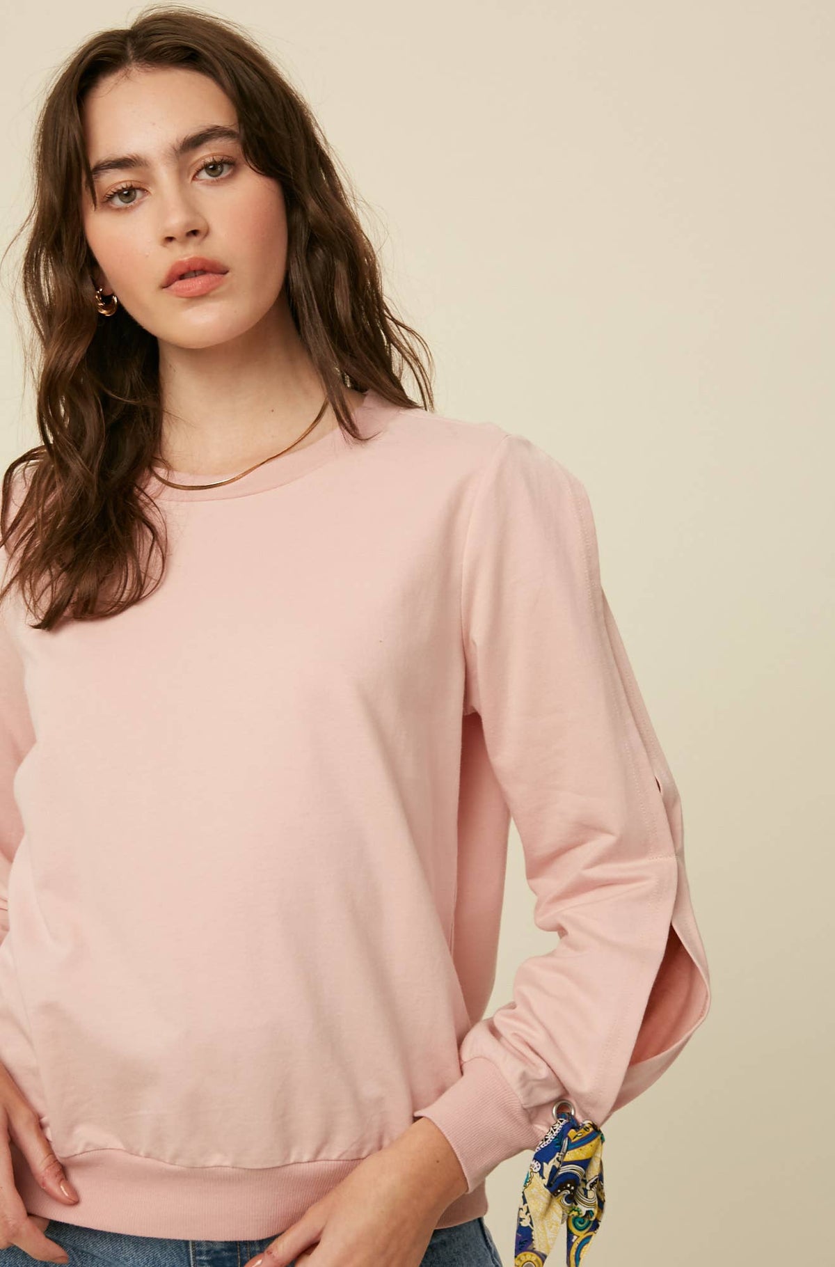 COMING SOON - Scarf Tie Sleeve Sweatshirt