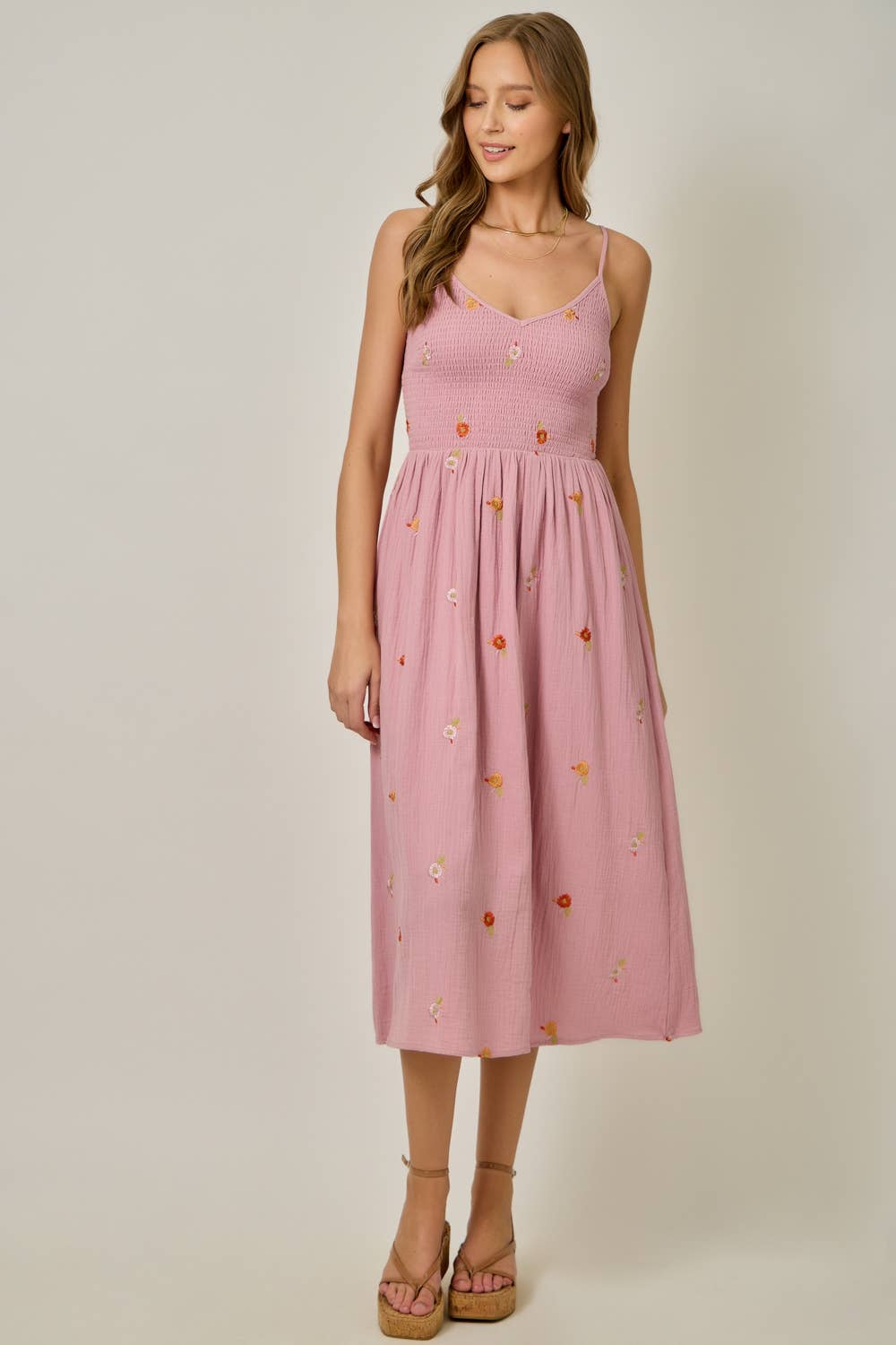 Floral Embroidered Gauze Dress