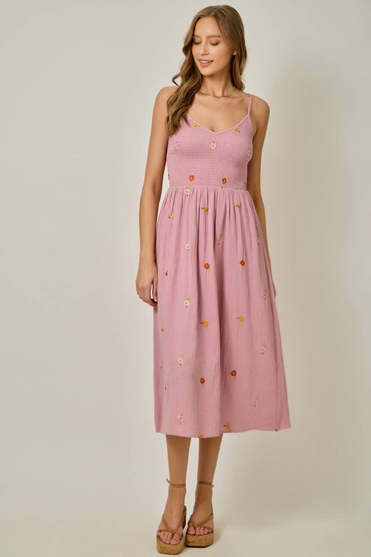 Floral Embroidered Gauze Dress