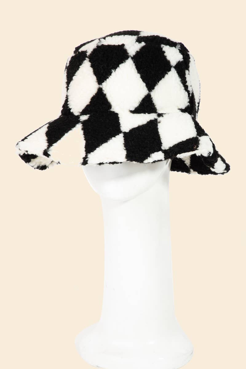 Checkered Print Sherpa Bucket Hat