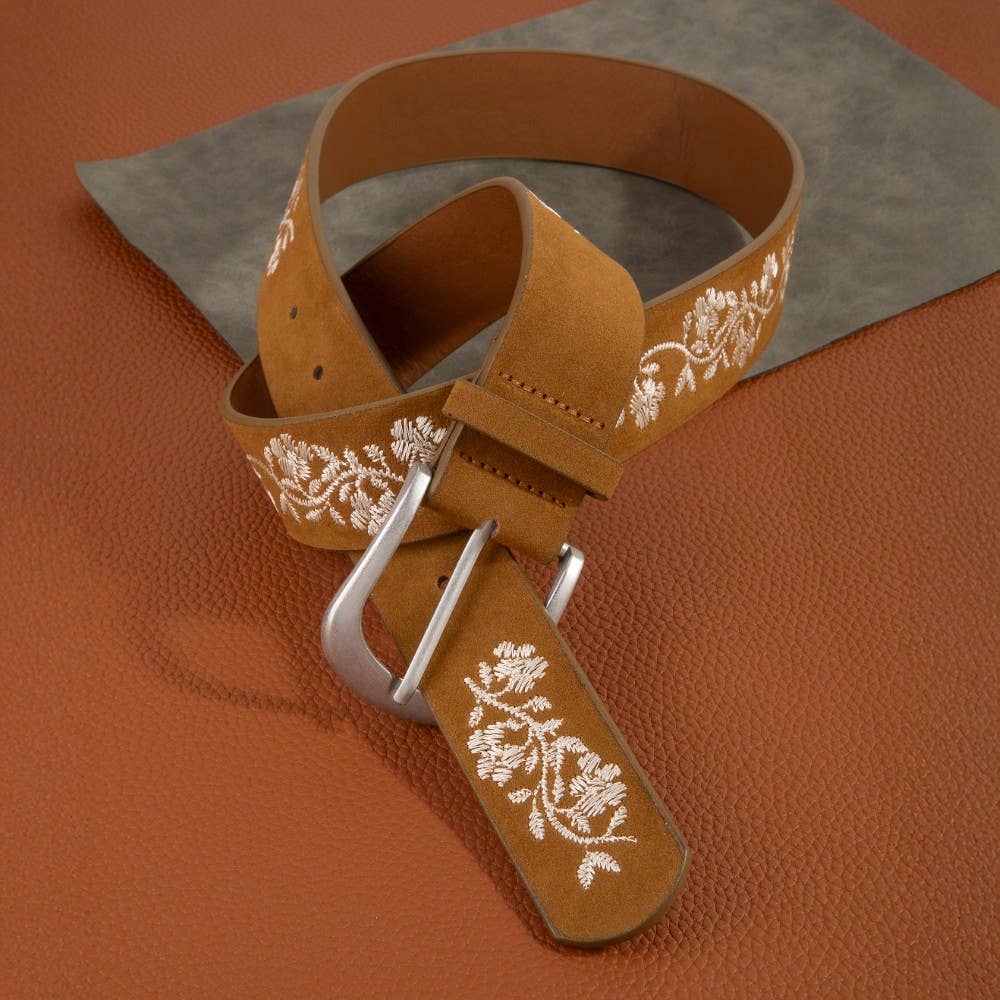 Embroidered Flower Vine Belt