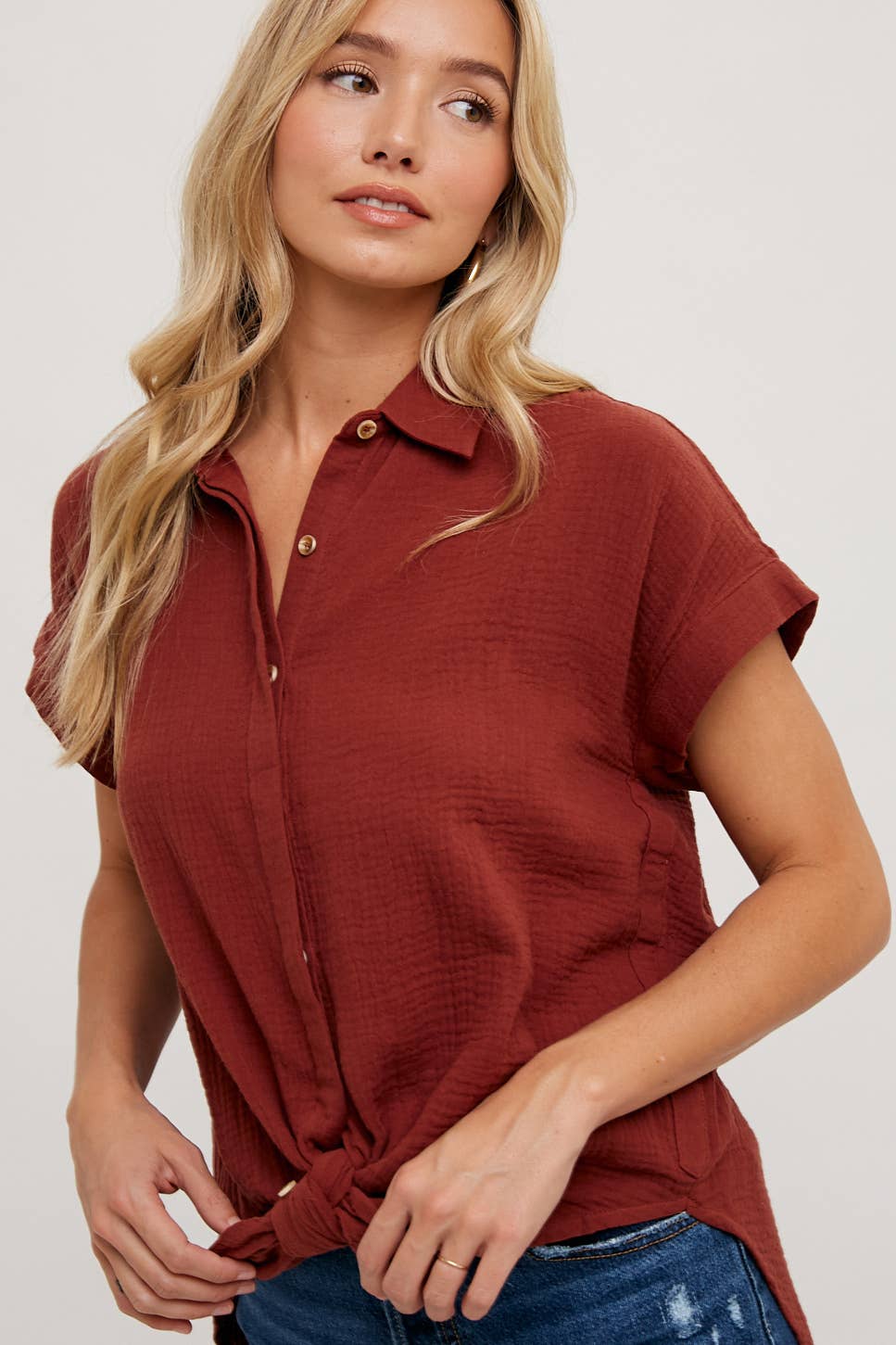 Front Tie Button Up Shirt