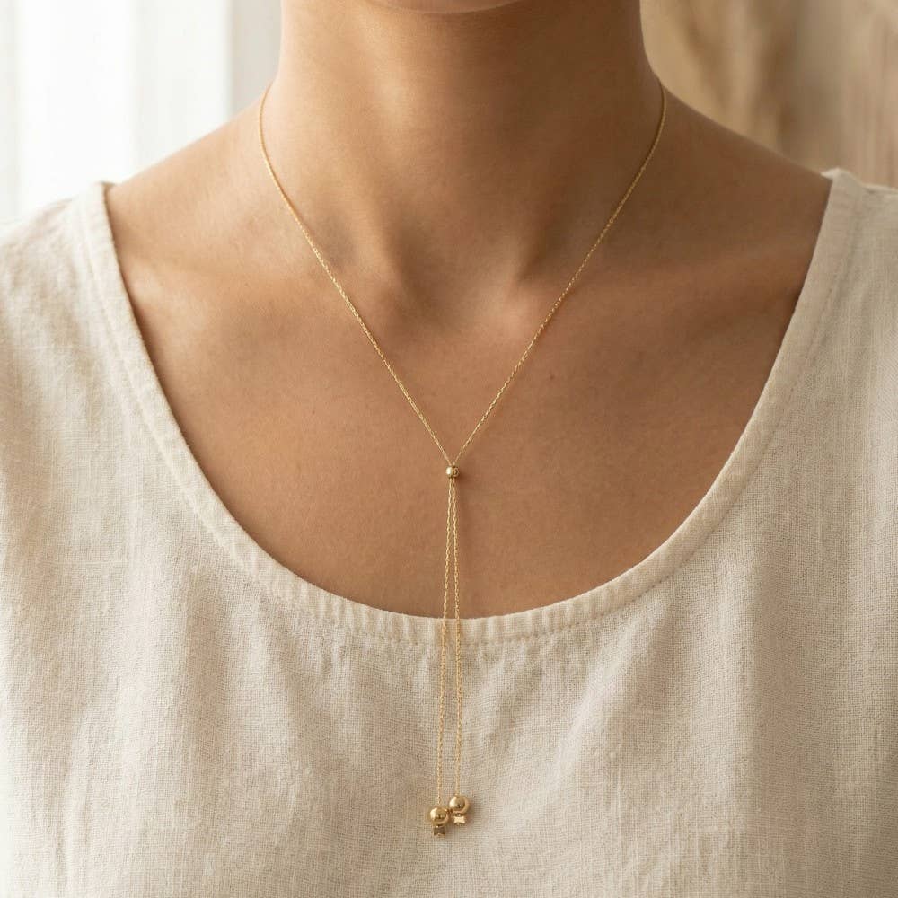 Chain Link Ball Bead Lariat Necklace