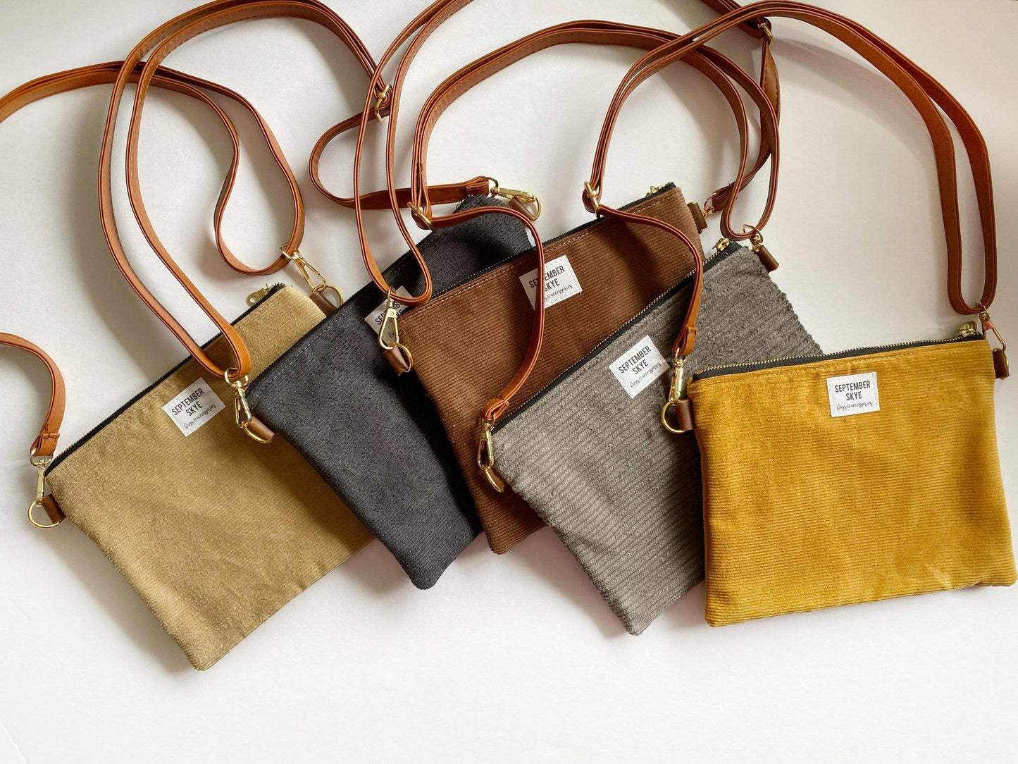 Small crossbody bag in light gray corduroy