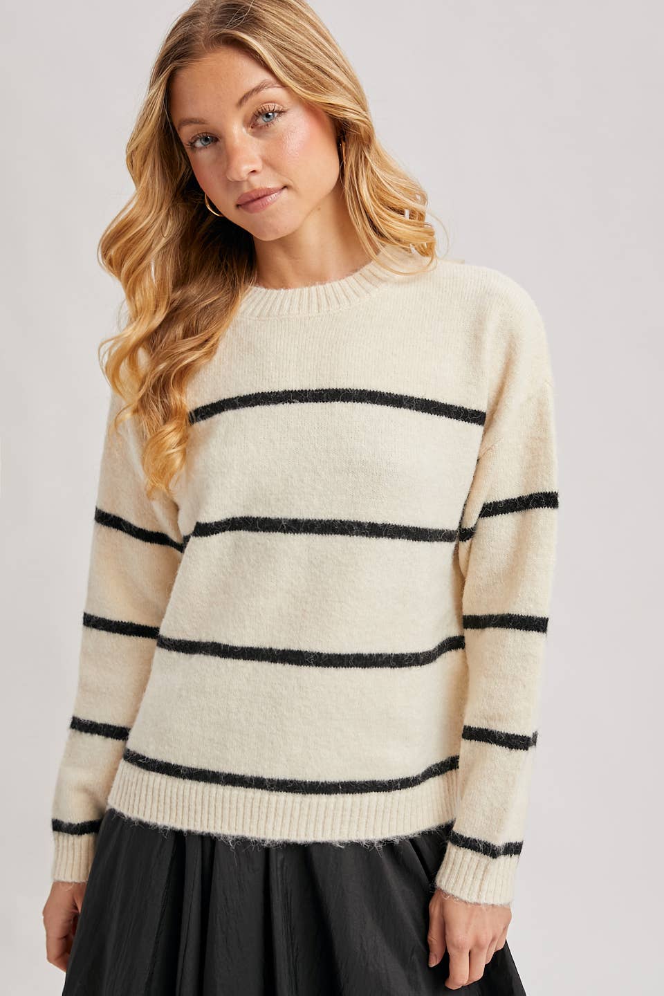 STRIPED FUZZY KNIT SWEATER