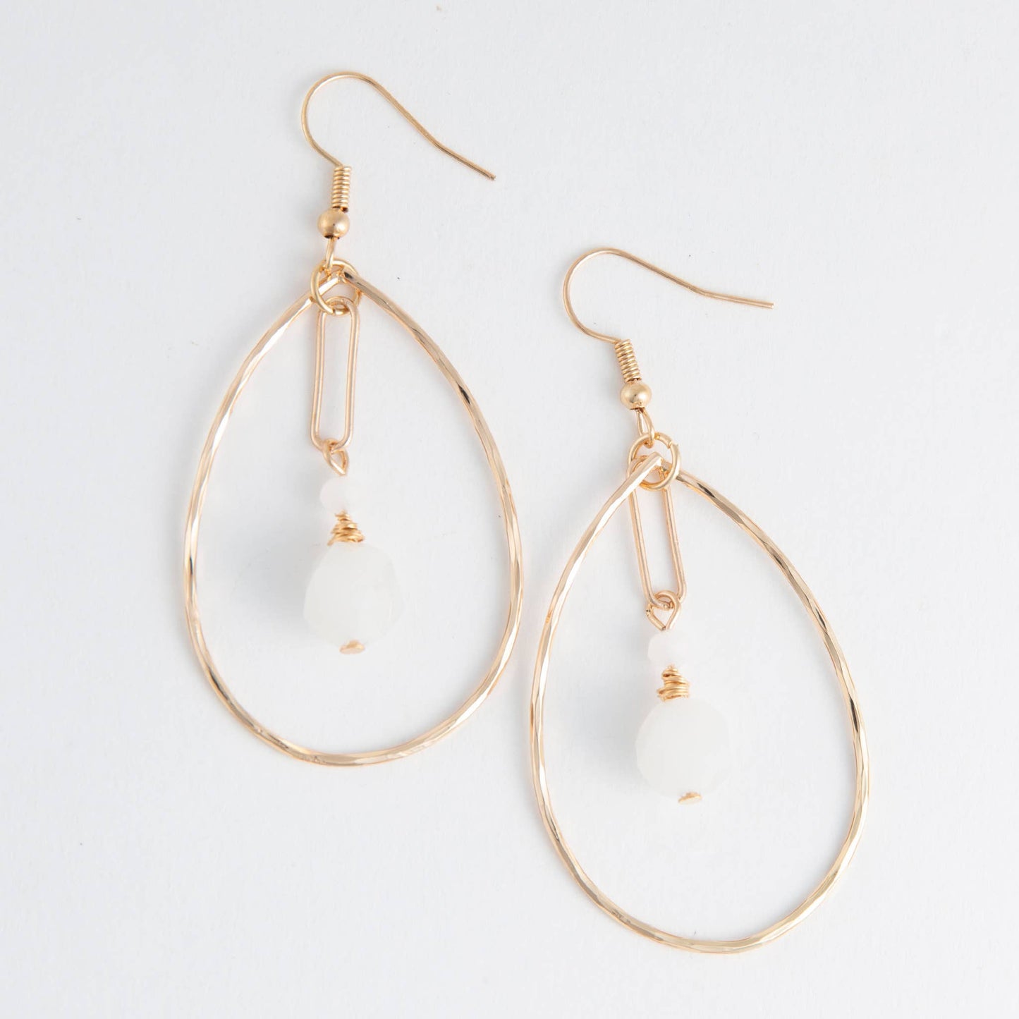 Acadia White Glass Gold Teardrop Earrings