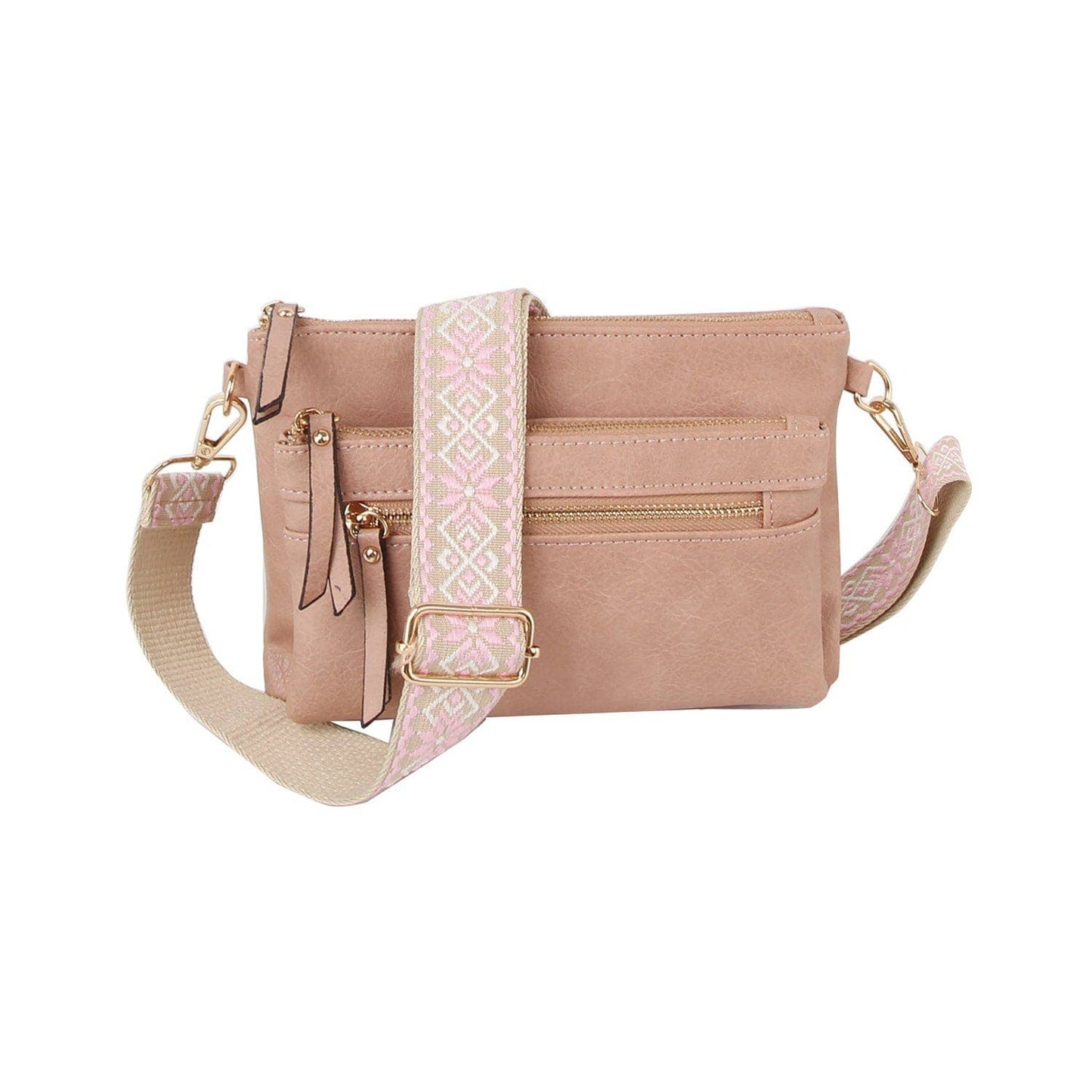 Multi Zip Pocket Women's Crossbody Bag with Guitar Strap