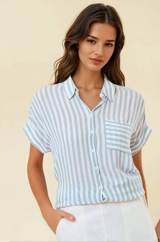 Striped Button Up With Rolled Cuffs