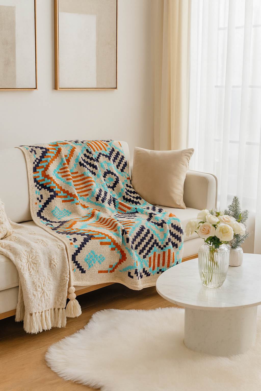 Knit Aztec Tassel 50x60 Inch Throw Blanket