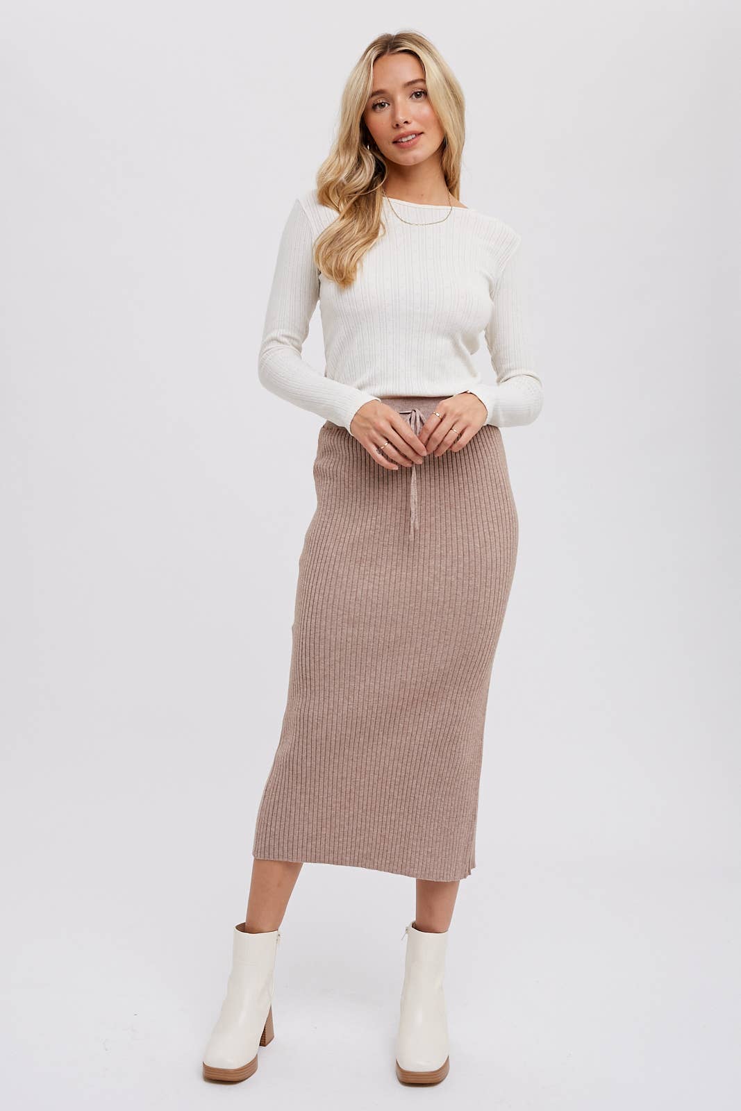 Ribbed Knit Midi Skirt