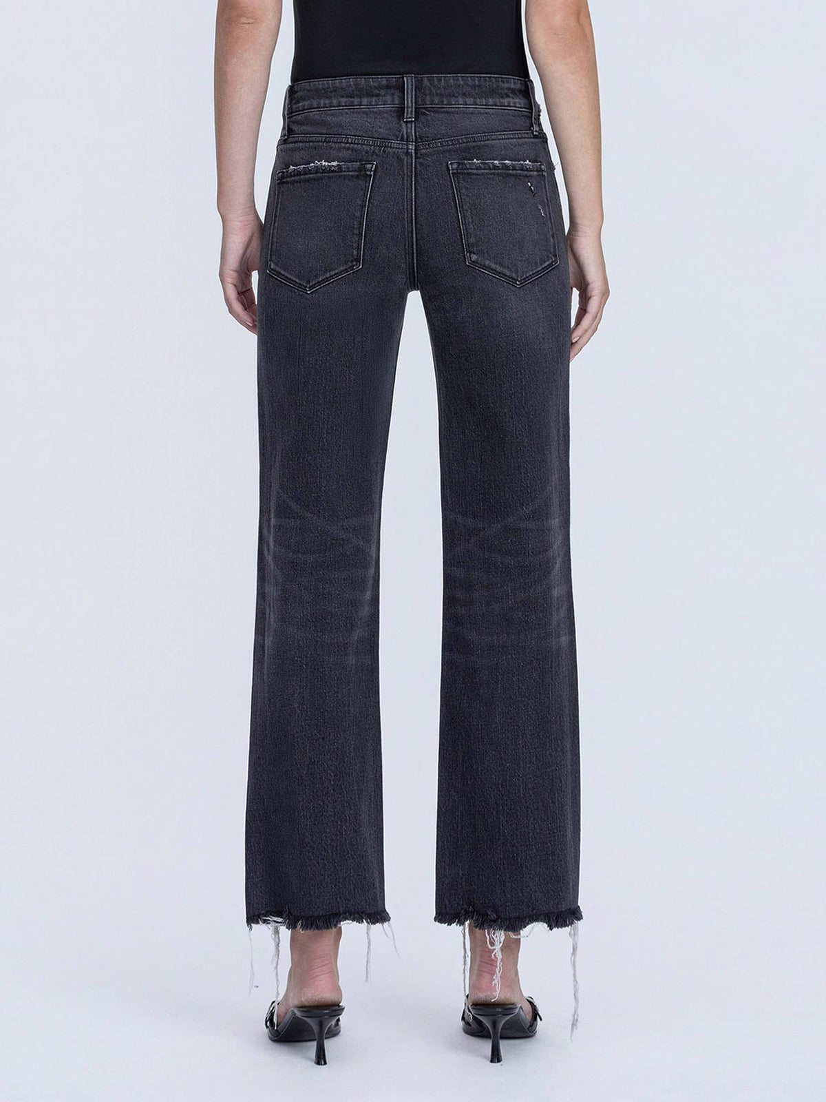 Distressed Hem Black Wide Jeans