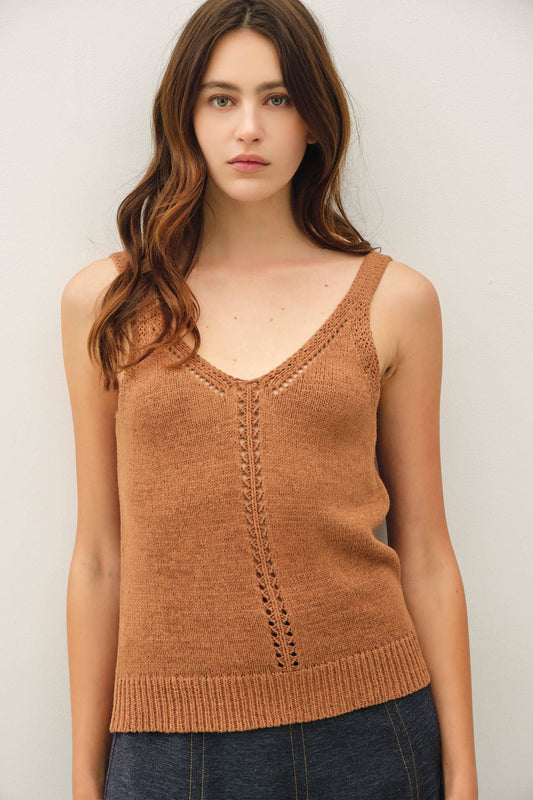 V-Neck Pointelle Sweater Tank