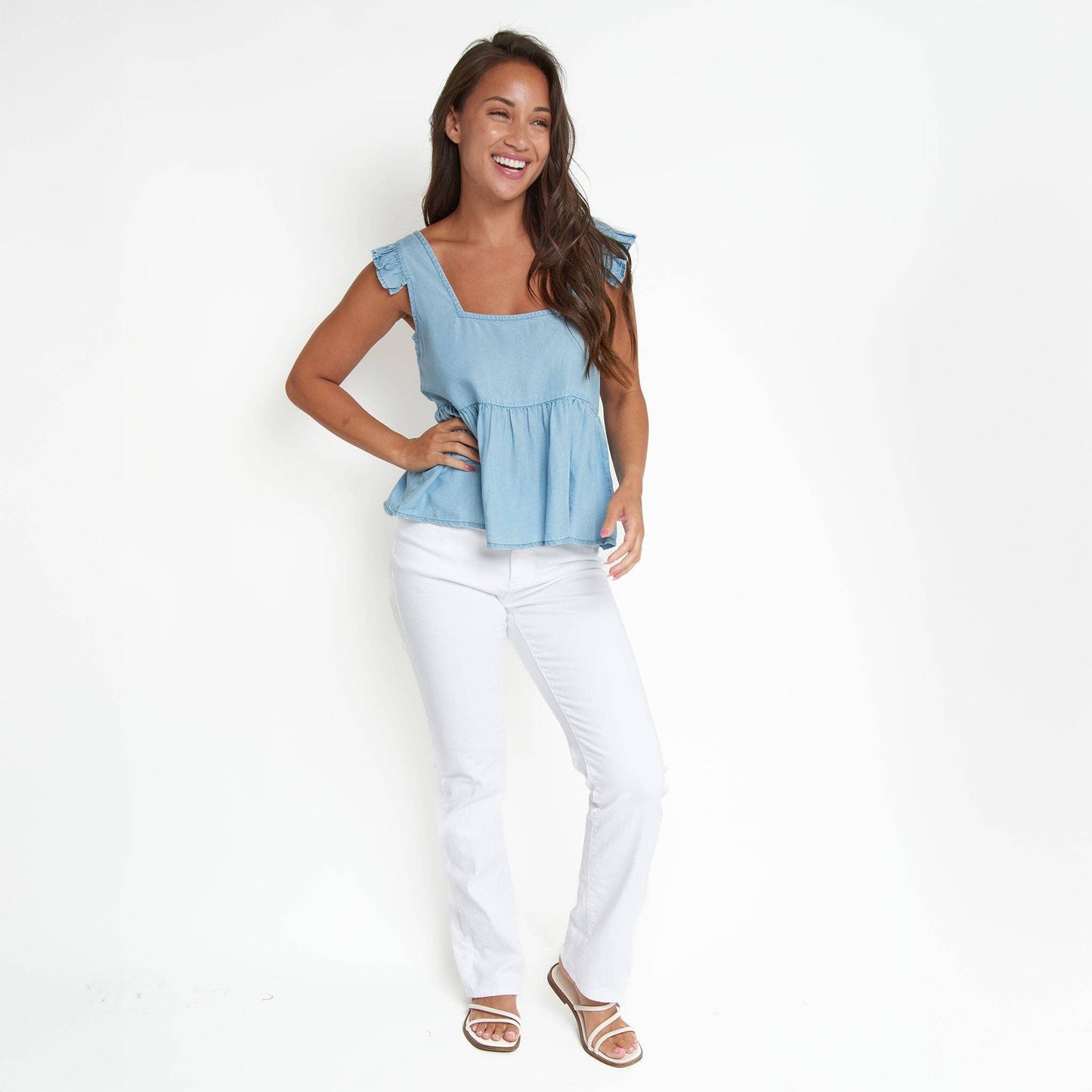 Delaney Chambray Babydoll Tank Top