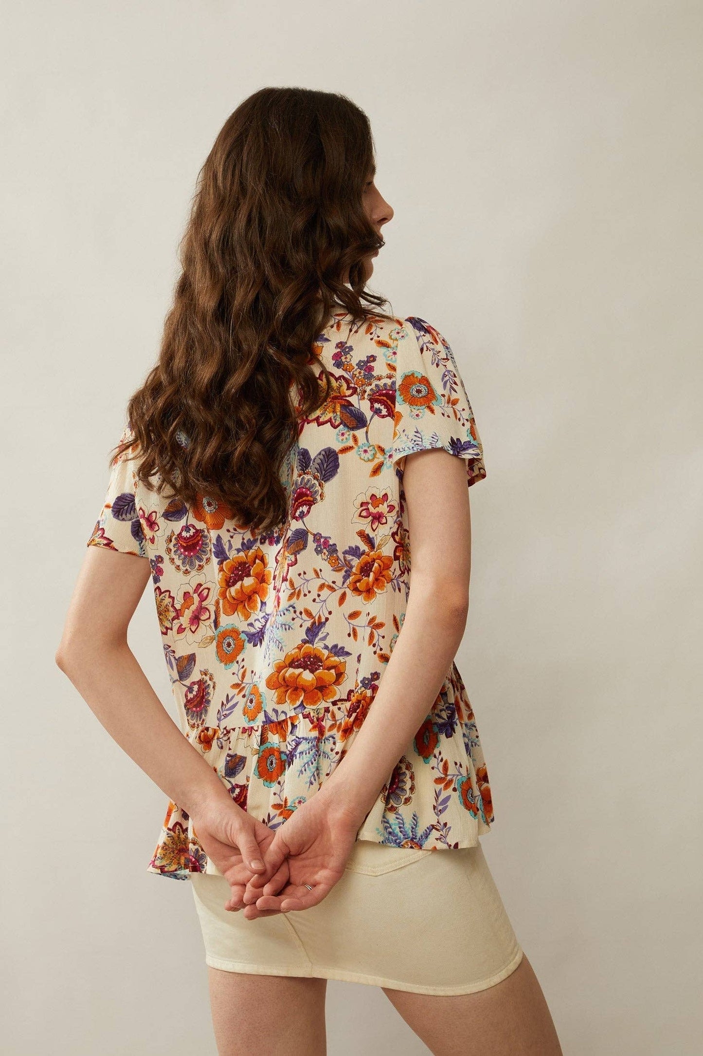 Floral Spree V-Neck Ruffled Top