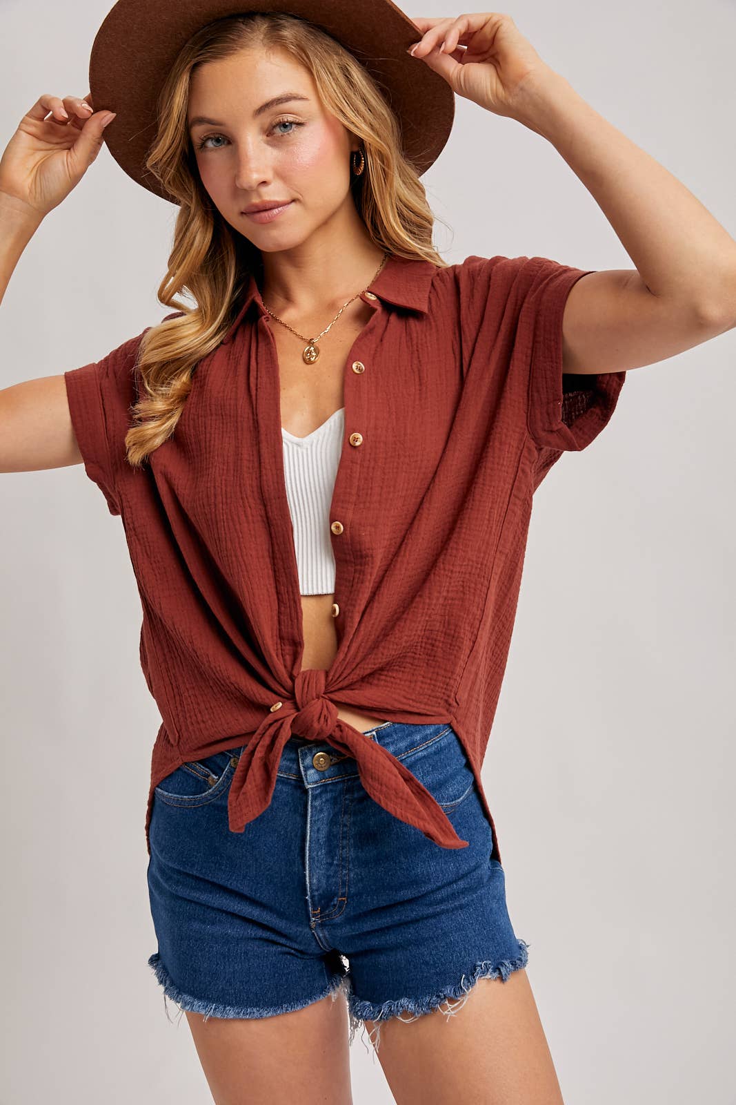 Front Tie Button Up Shirt