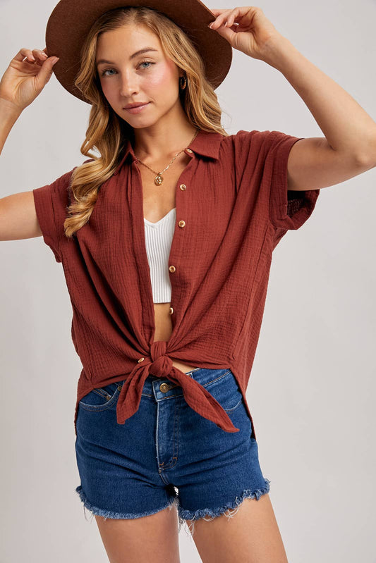 Front Tie Button Up Shirt