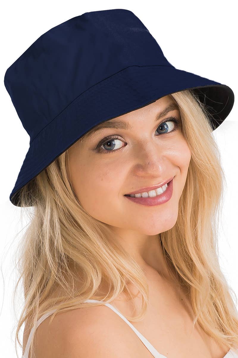 Solid Reversible Black Bottom Cotton Bucket Hat