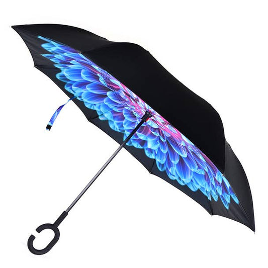 Bright Blue Flower Mosaic Inverted Umbrella