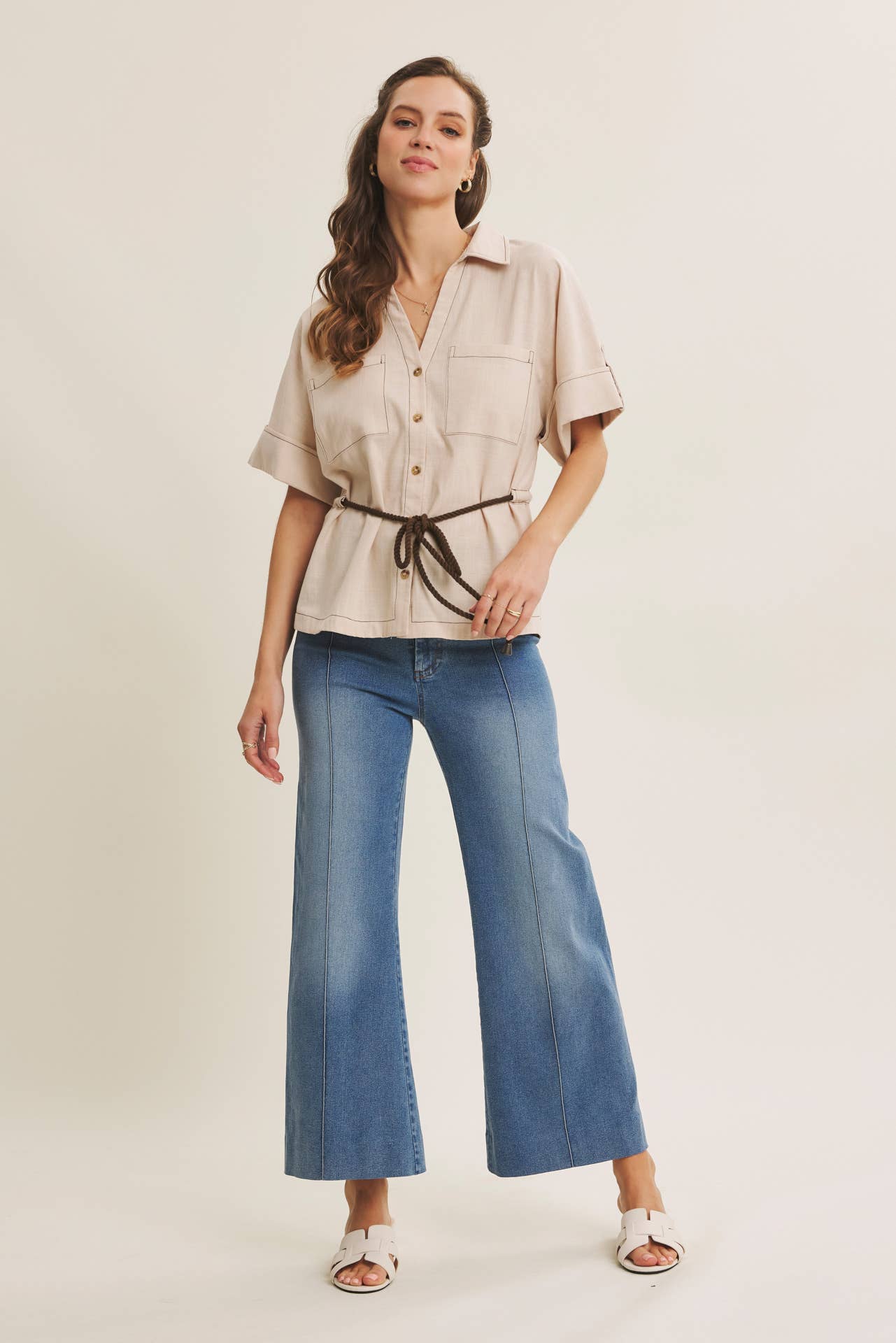 Stretchy Cropped Wide Leg Jeans