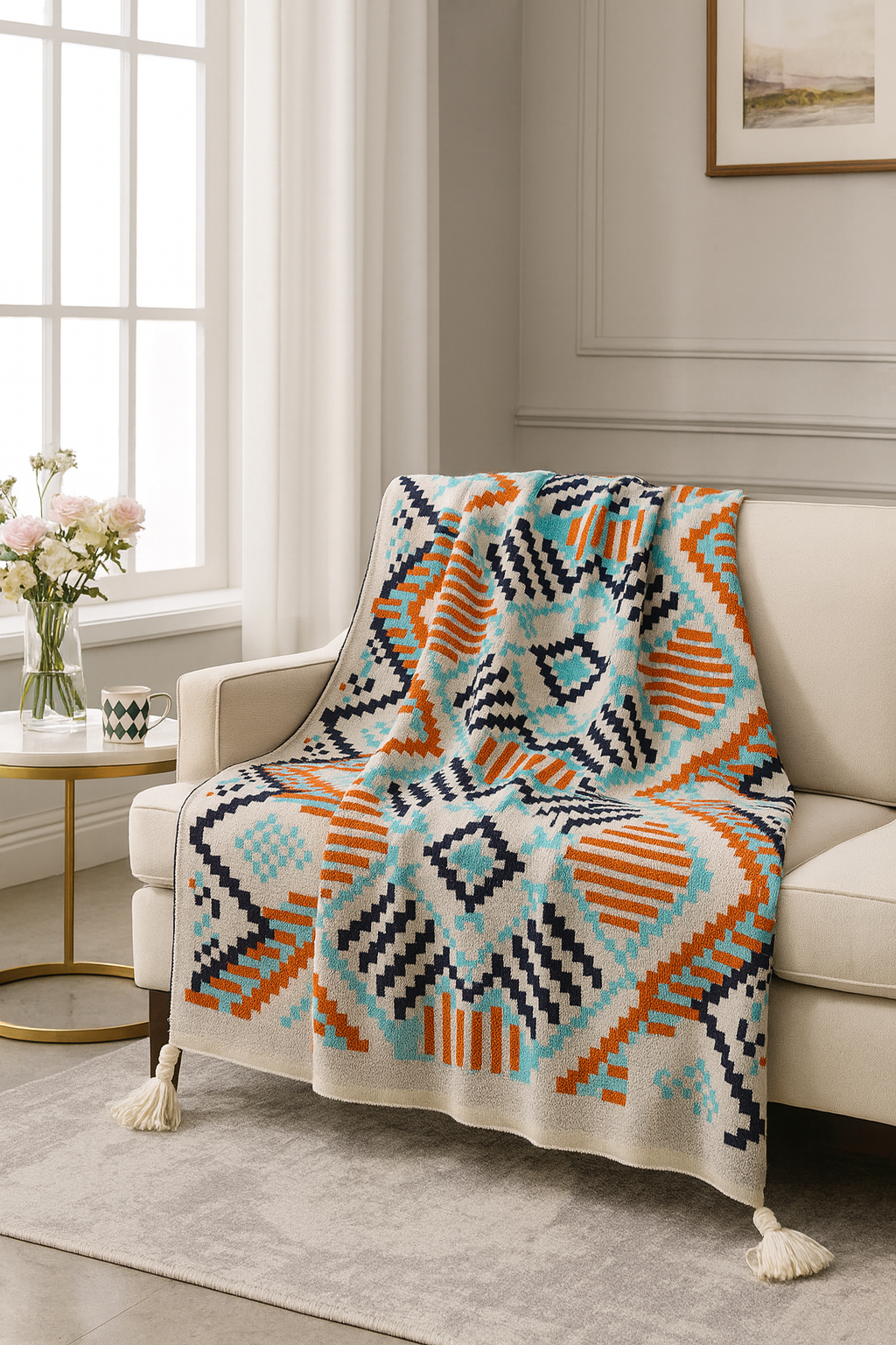 Knit Aztec Tassel 50x60 Inch Throw Blanket
