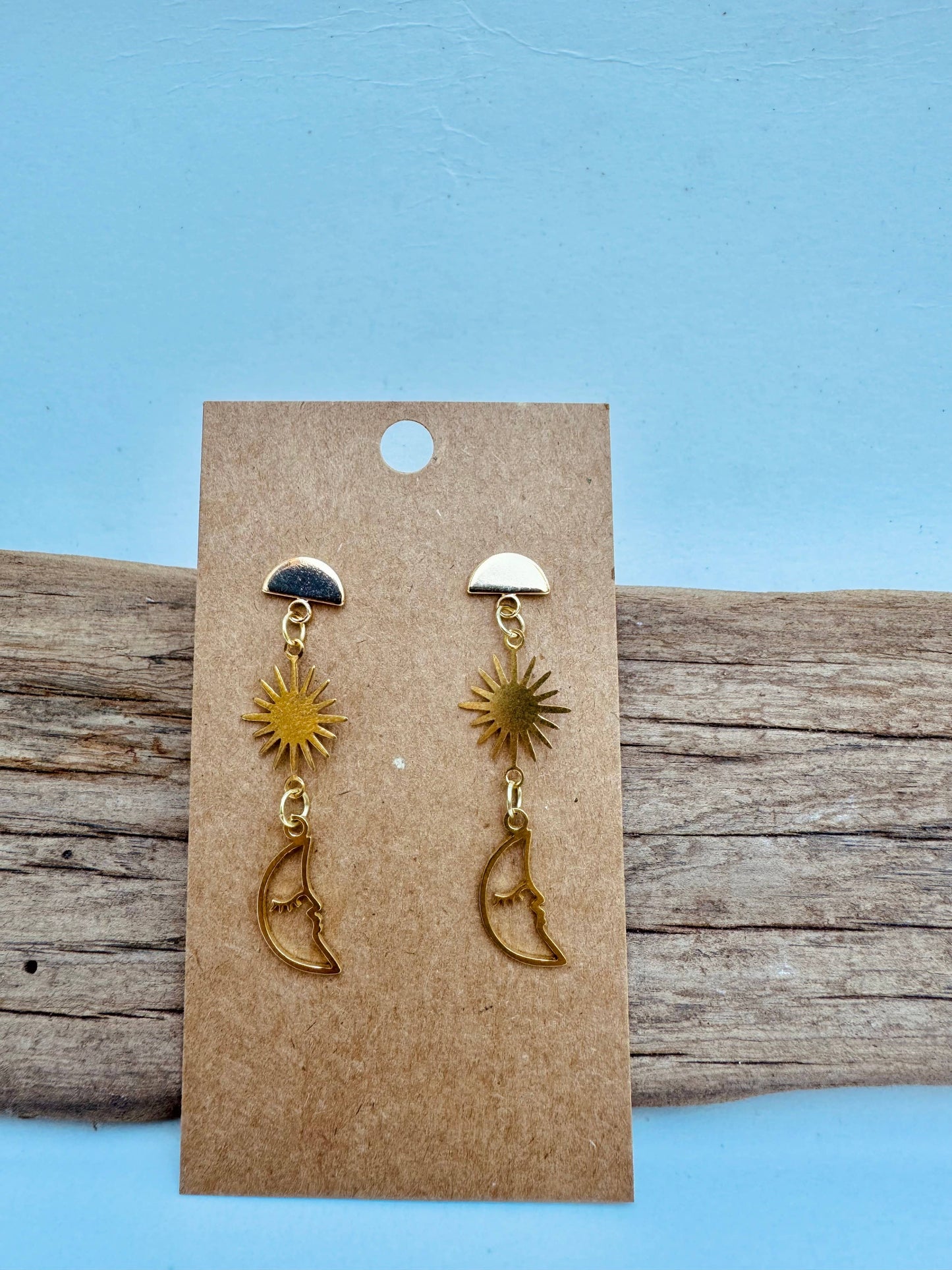 Raw Brass Sun & Moon Earrings