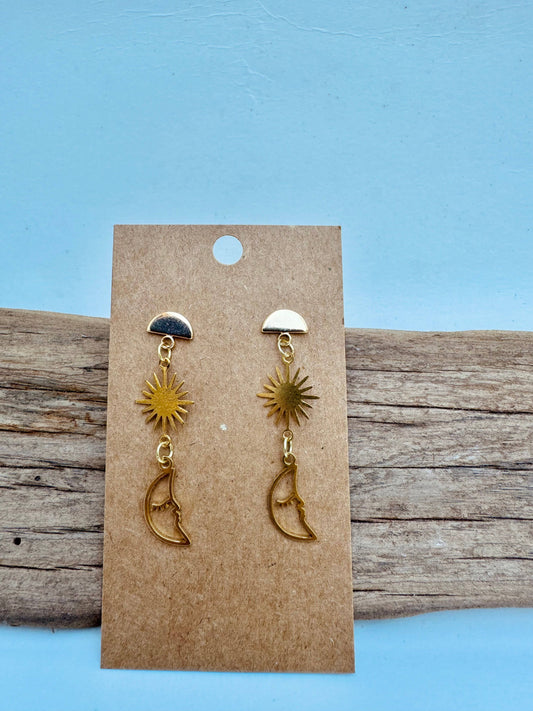 Raw Brass Sun & Moon Earrings