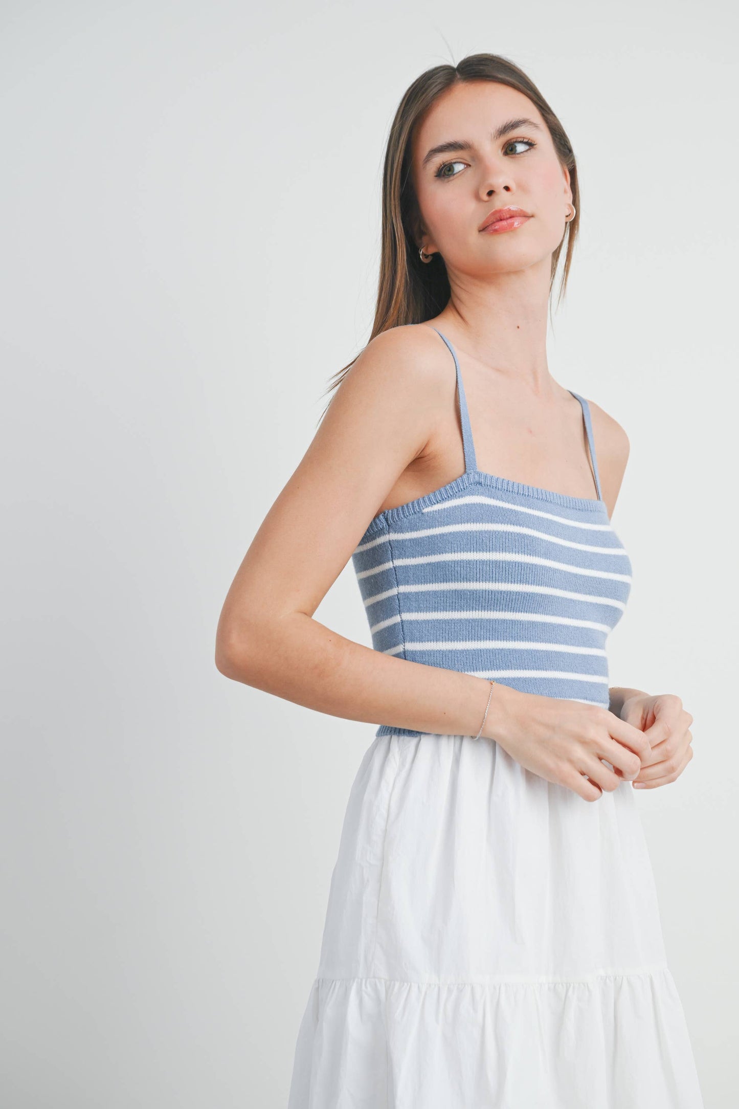 Striped Knit Top Tiered Maxi Dress