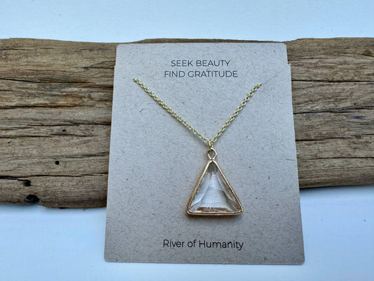 Vintage Glass Triangle Gold Plated Brass Necklace