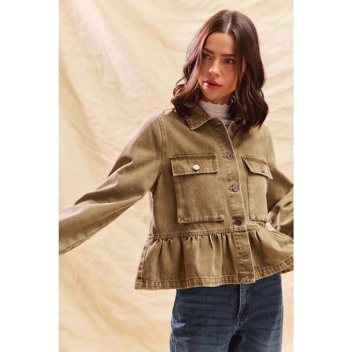 Denim Peplum Button Jacket