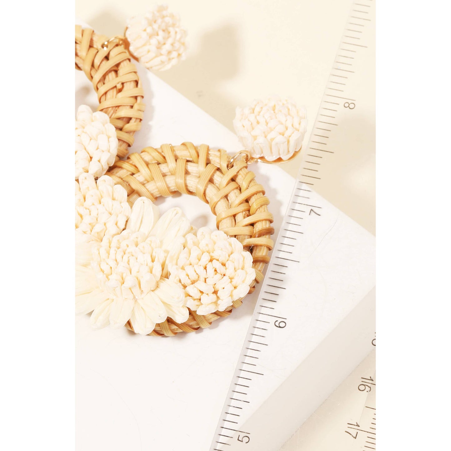 Raffia Flower Braided Hoop Drop Earrings