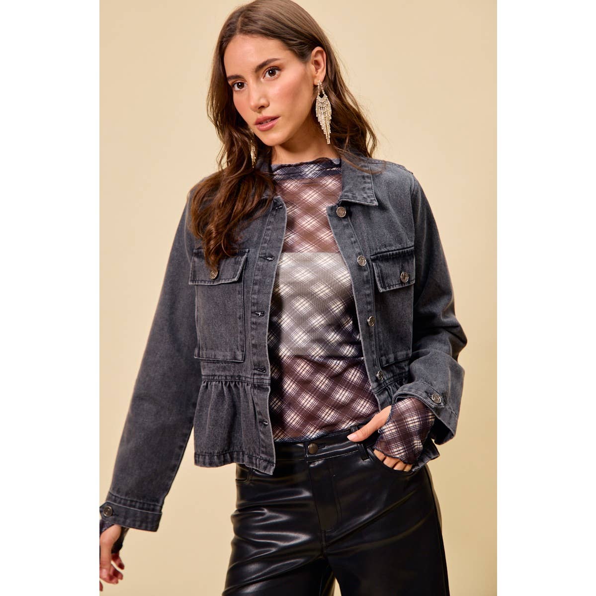 Denim Peplum Button Jacket