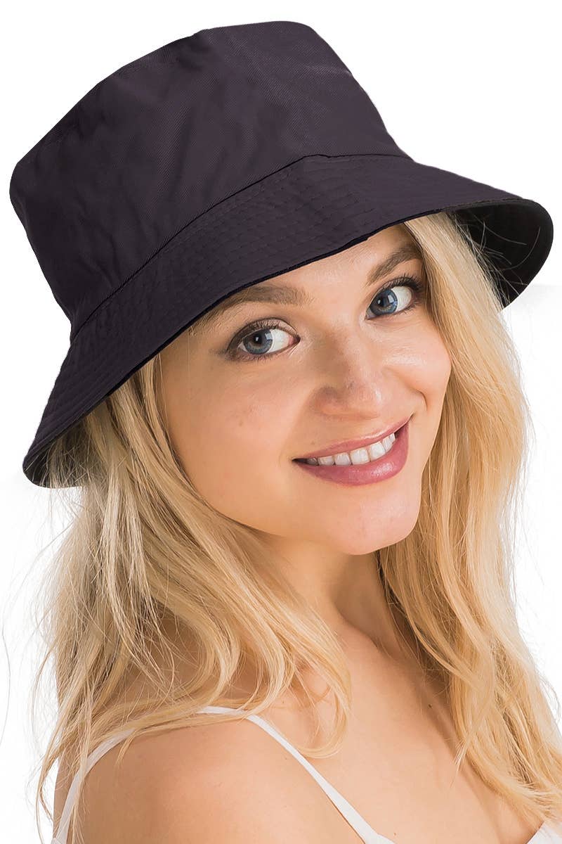 Solid Reversible Black Bottom Cotton Bucket Hat