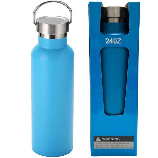 24OZ Water Bottle Flask - Matte Blue Stainless - SS Top