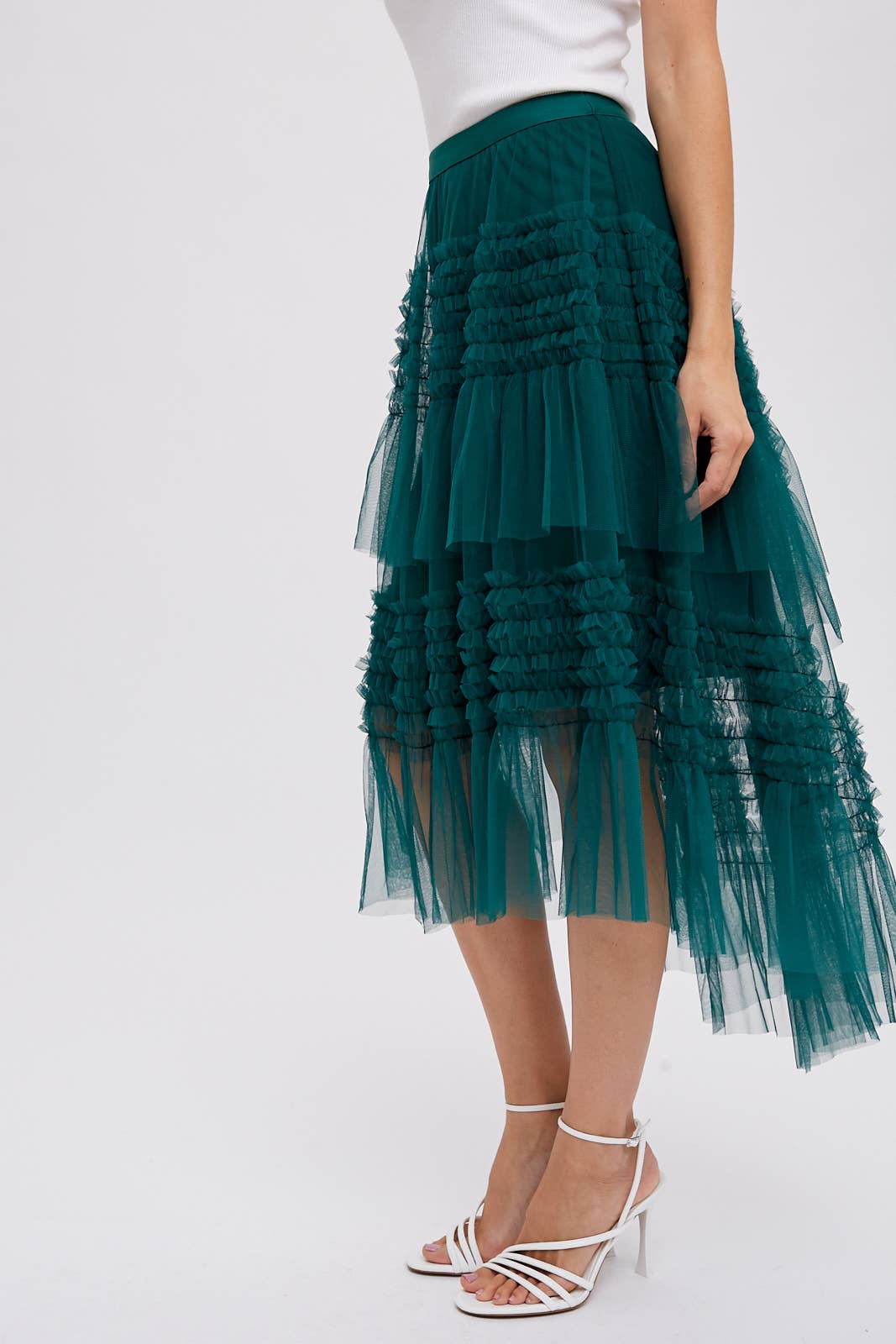 Hi-Lo Frilled Tulle Midi Skirt