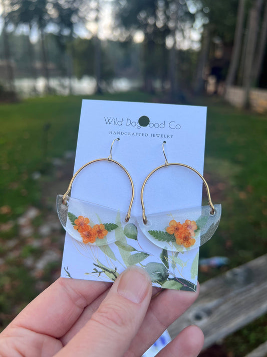 Arched Orange Flower Earrings