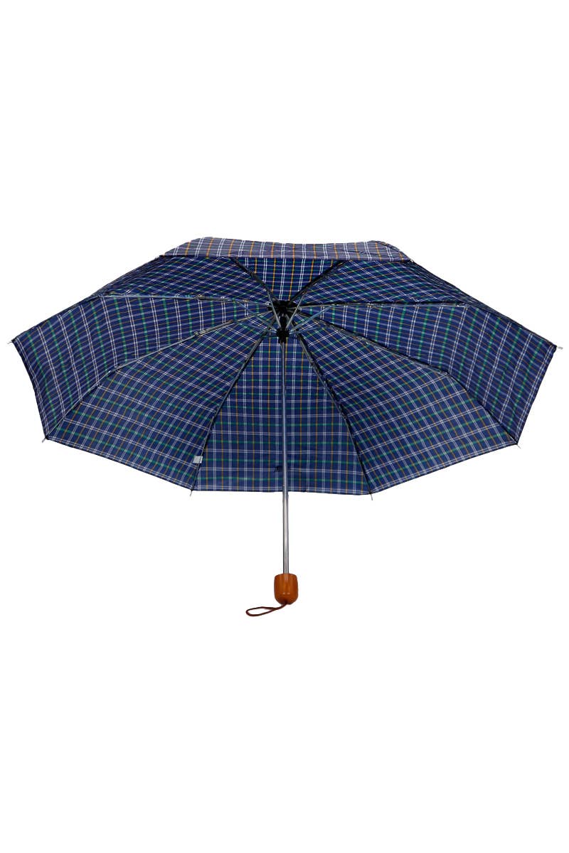 Blue Plaid Manual 8-Panel 3-Fold Compact Umbrella