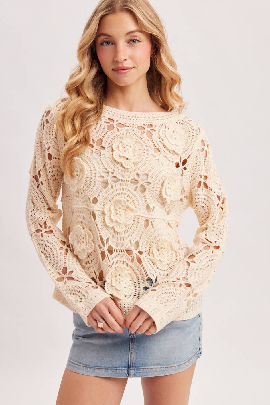 Floral Crochet Long Sleeved Blouse