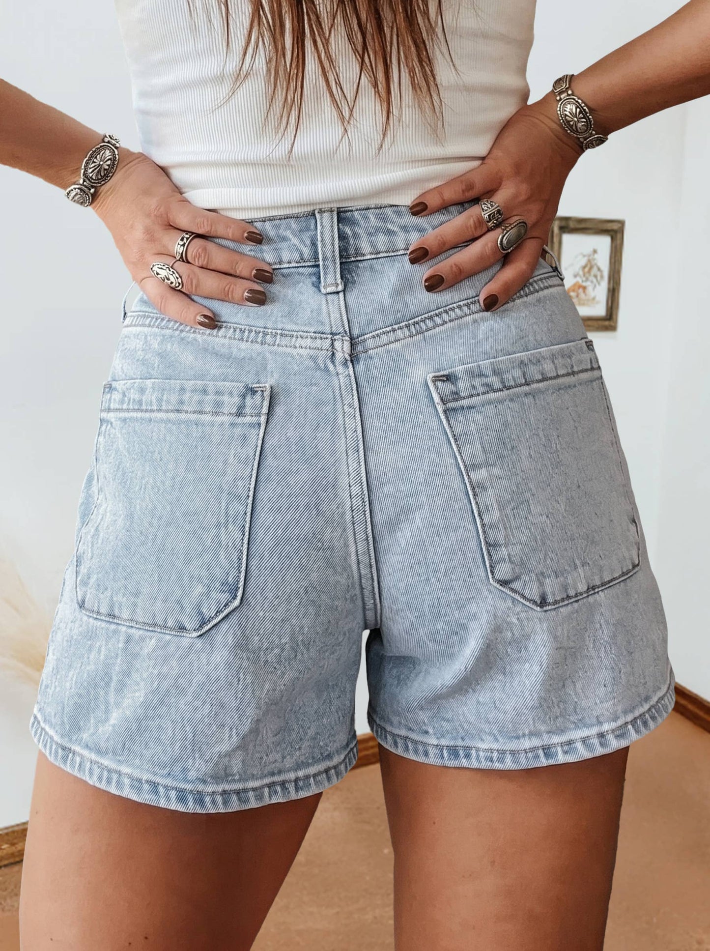 Light Wash High Rise Denim Shorts