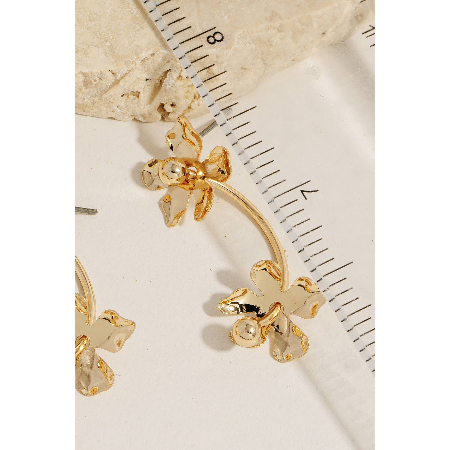 Double Flower Bar Link Stud Dangle Earrings
