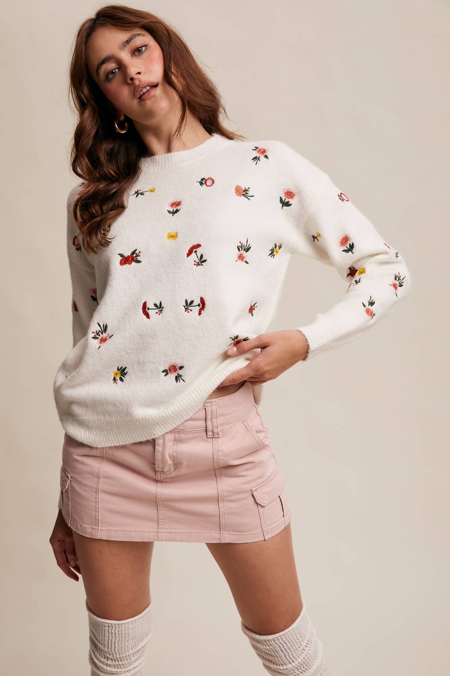 Floral Embroidered Knit Sweater
