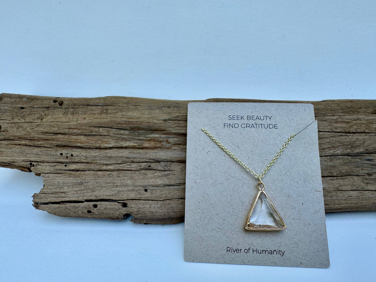 Vintage Glass Triangle Gold Plated Brass Necklace